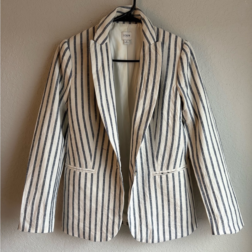 J. Crew Women's Navy and White Striped linen Blazer